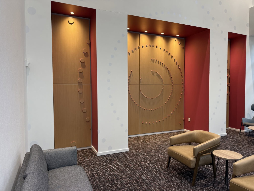 Custom dimensional wall art in a hospitality lounge