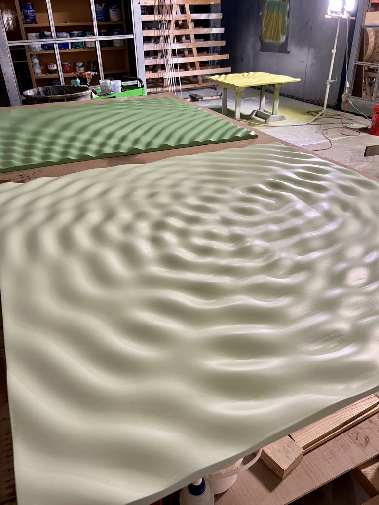 Custom textured art panels in fabrication
